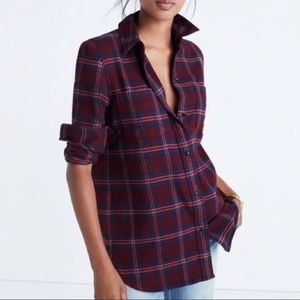 Madewell Classic Flannel XS Maroon and Navy